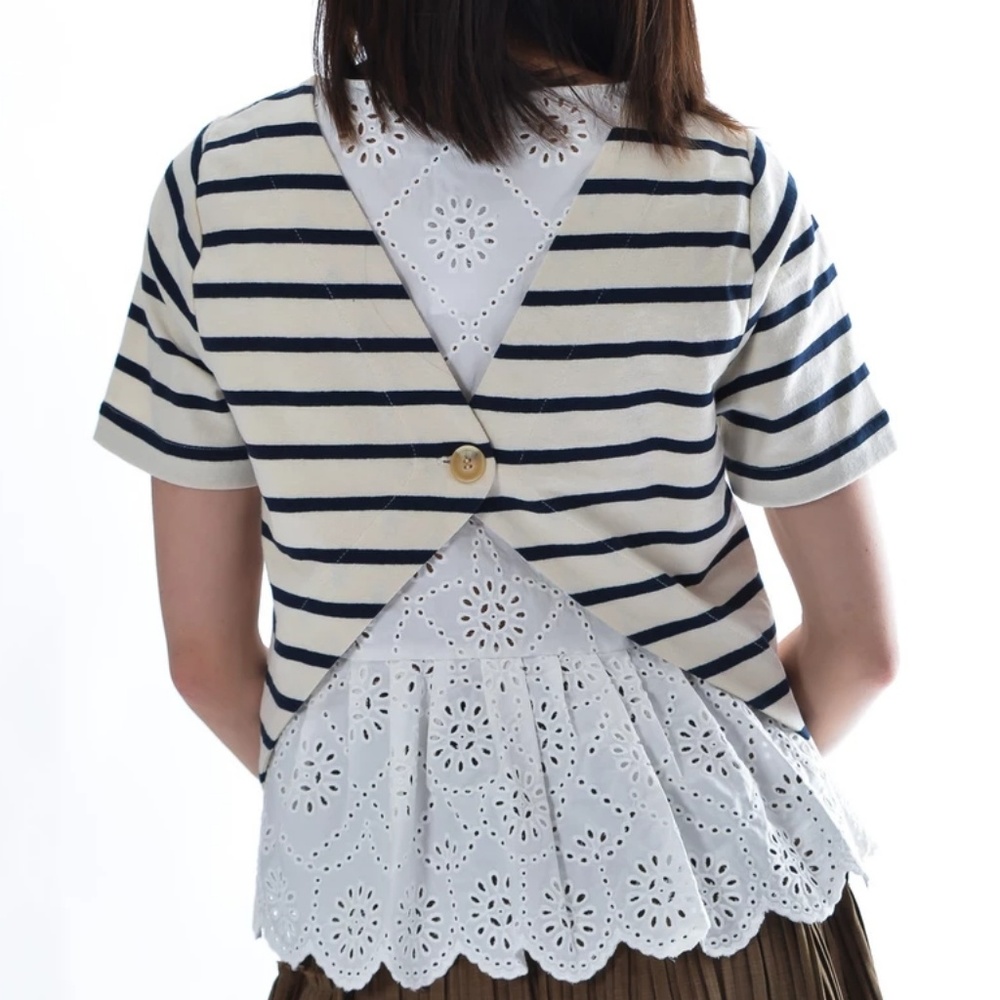 Sea NY Striped Eyelet Top SZ M